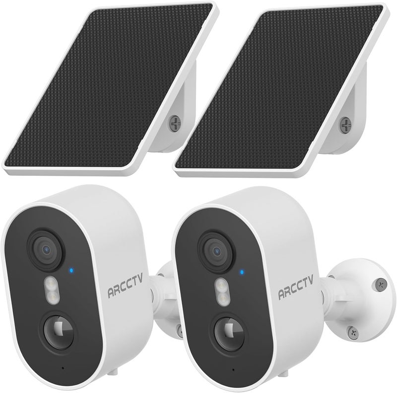 ARCCTV Security Camera Wireless Outdoor, 4MP Recharge Battery Powered WiFi Camera with Solar Panel, Motion Detection, Color Night Vision, 2-Way-Audio, 2.4G/5G Dual Band WiFi (2 Pack) - Image 1